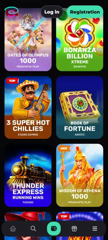 Slotornado Casino mobile slots interface screenshot showing slot game selection with popular titles and filtering options - captured during platform testing