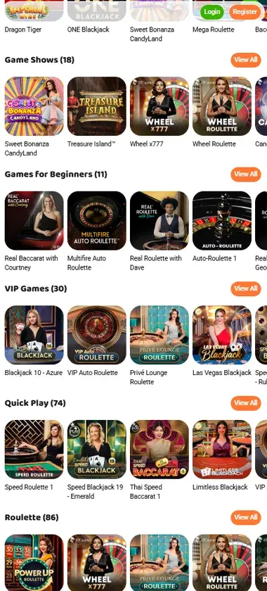 Imperial Wins Casino mobile live casino interface screenshot showing live dealer tables including blackjack and roulette - tested