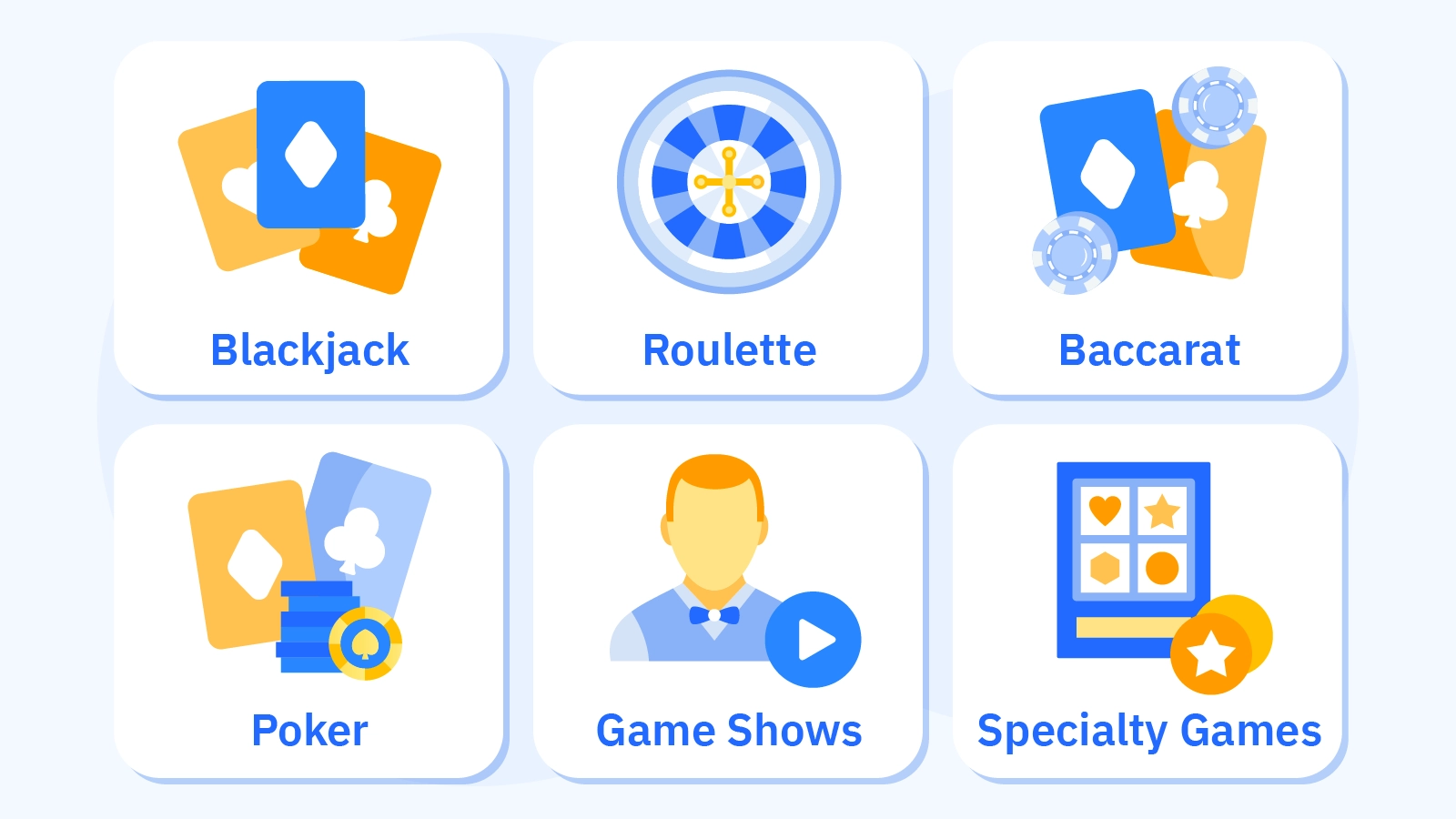 Collection of live dealer casino Canada games including blackjack, roulette, baccarat, poker and game shows available to Canadian players