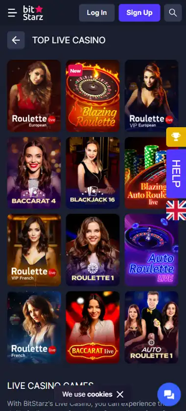 BitStarz Casino mobile live casino interface screenshot showing live dealer tables including blackjack and roulette   tested