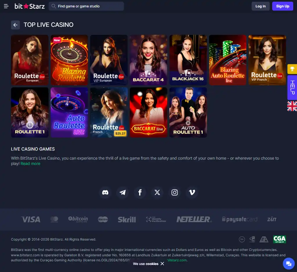 BitStarz Casino desktop live casino lobby screenshot featuring live dealer games and real time streaming interface   review testing