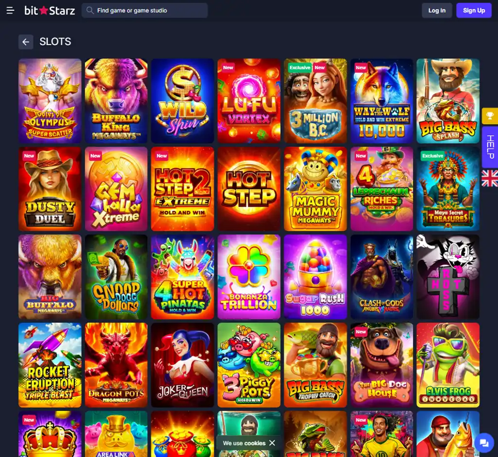 BitStarz Casino desktop slots lobby screenshot presenting variety of slot games with categories and providers   verified