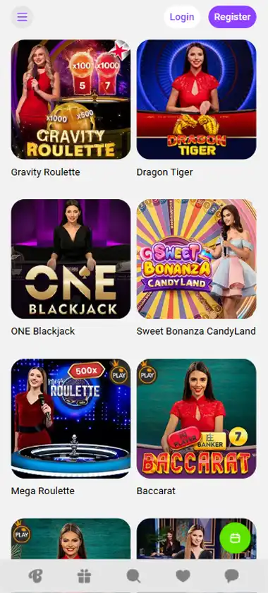 Boo Casino mobile live casino interface screenshot showing live dealer tables including blackjack and roulette - tested