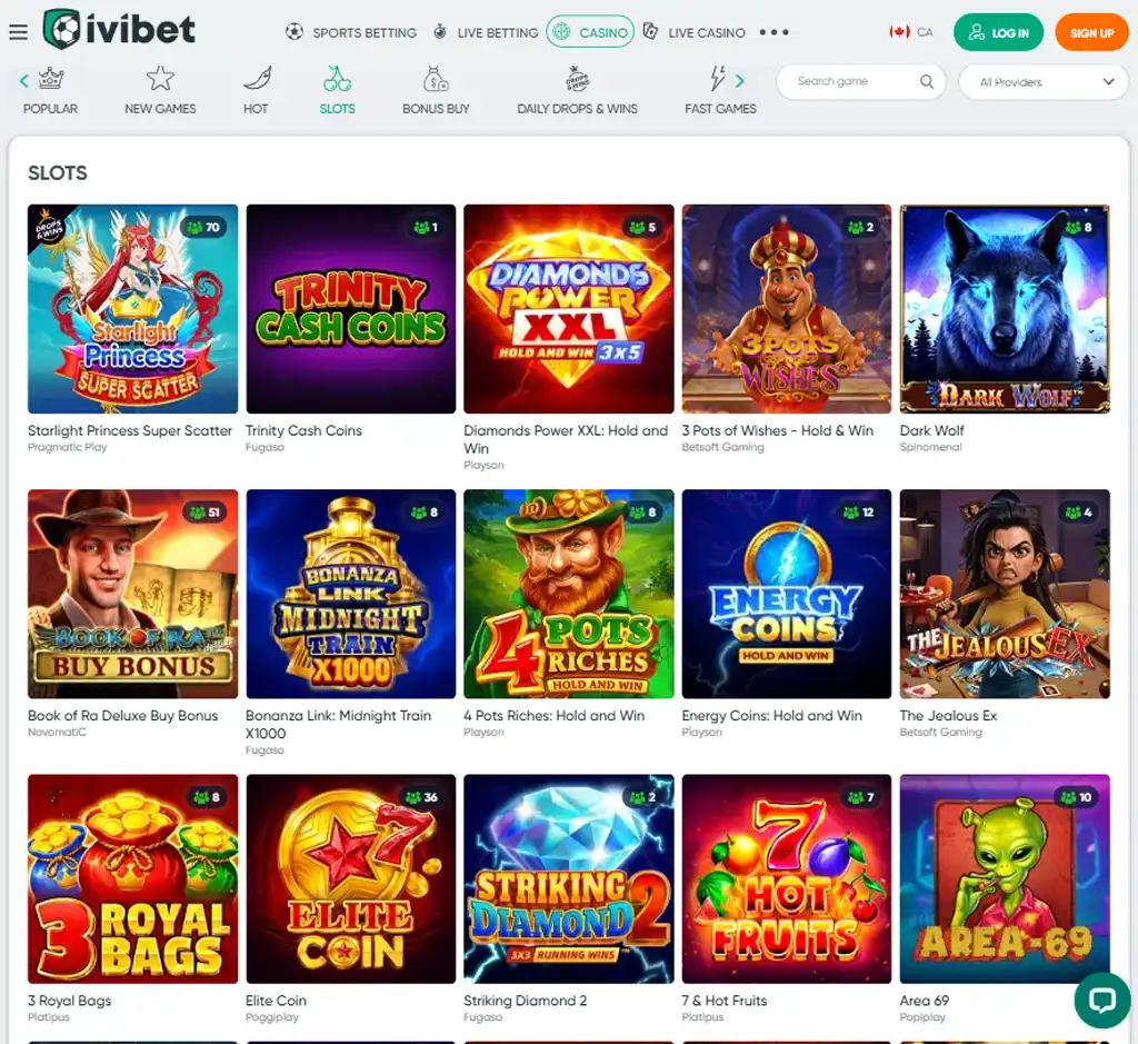 Ivibet Casino desktop slots lobby screenshot presenting variety of slot games with categories and providers   verified