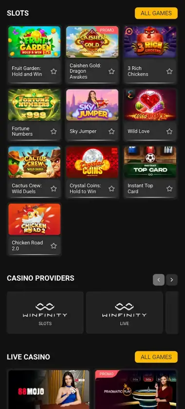 Melbet Casino mobile homepage screenshot showing main lobby with sports betting, casino games and promotions - Tested