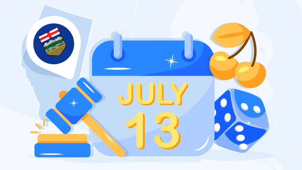 Alberta's regulated online gambling market launches on July 13, 2026, offering licensed casinos and sports betting to players.