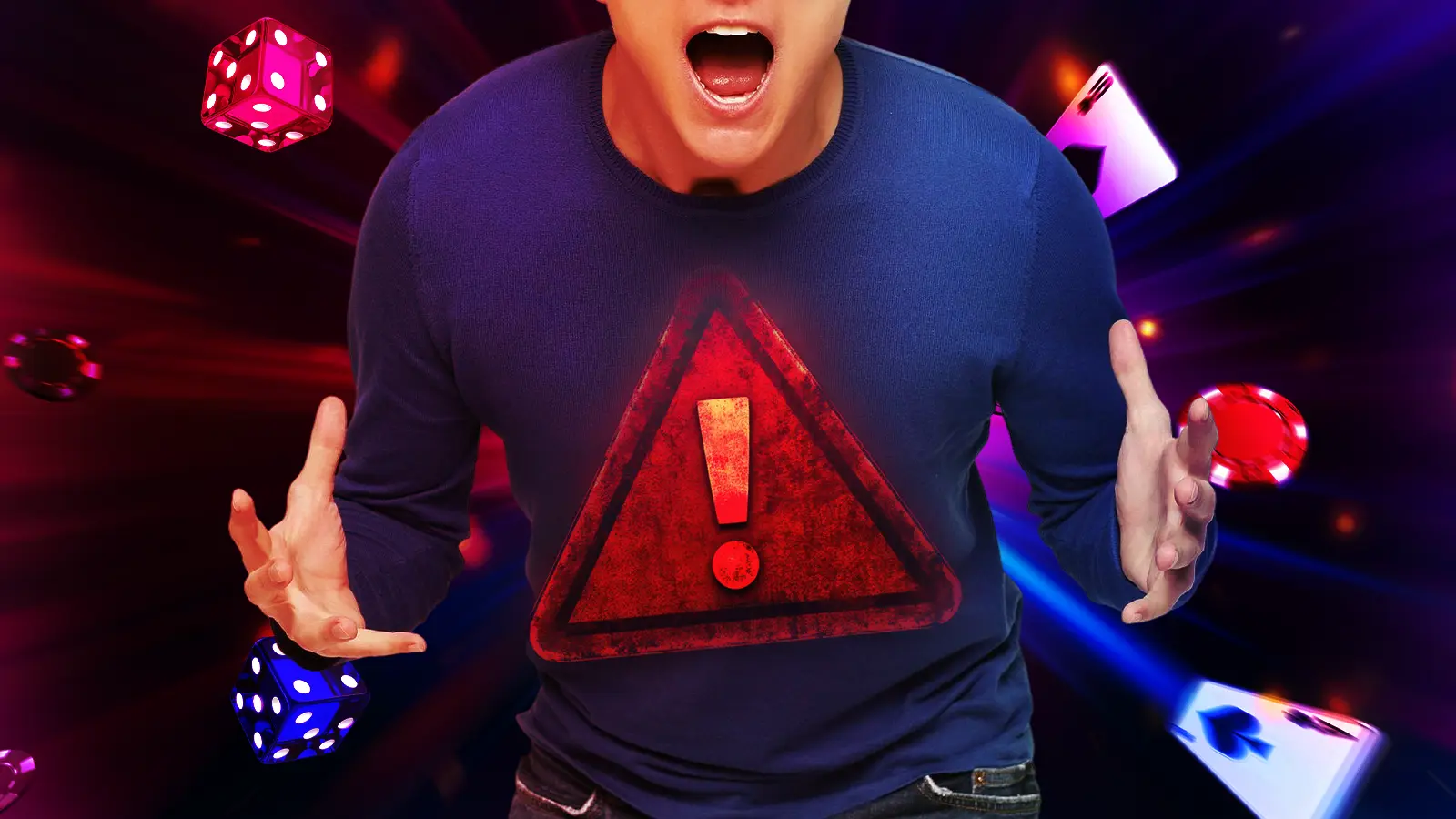 Visual representation of emotional signs related to gambling addiction showing mood swings, anxiety, guilt, and avoidance through symbols and expressions