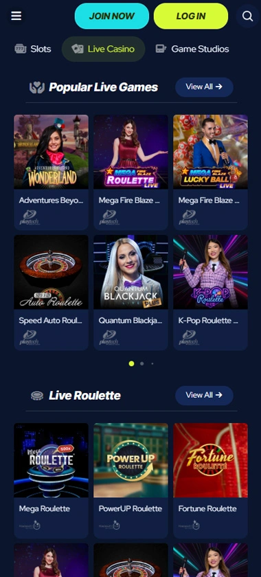 BetBeast Casino mobile live casino interface screenshot showing live dealer tables including blackjack and roulette   tested