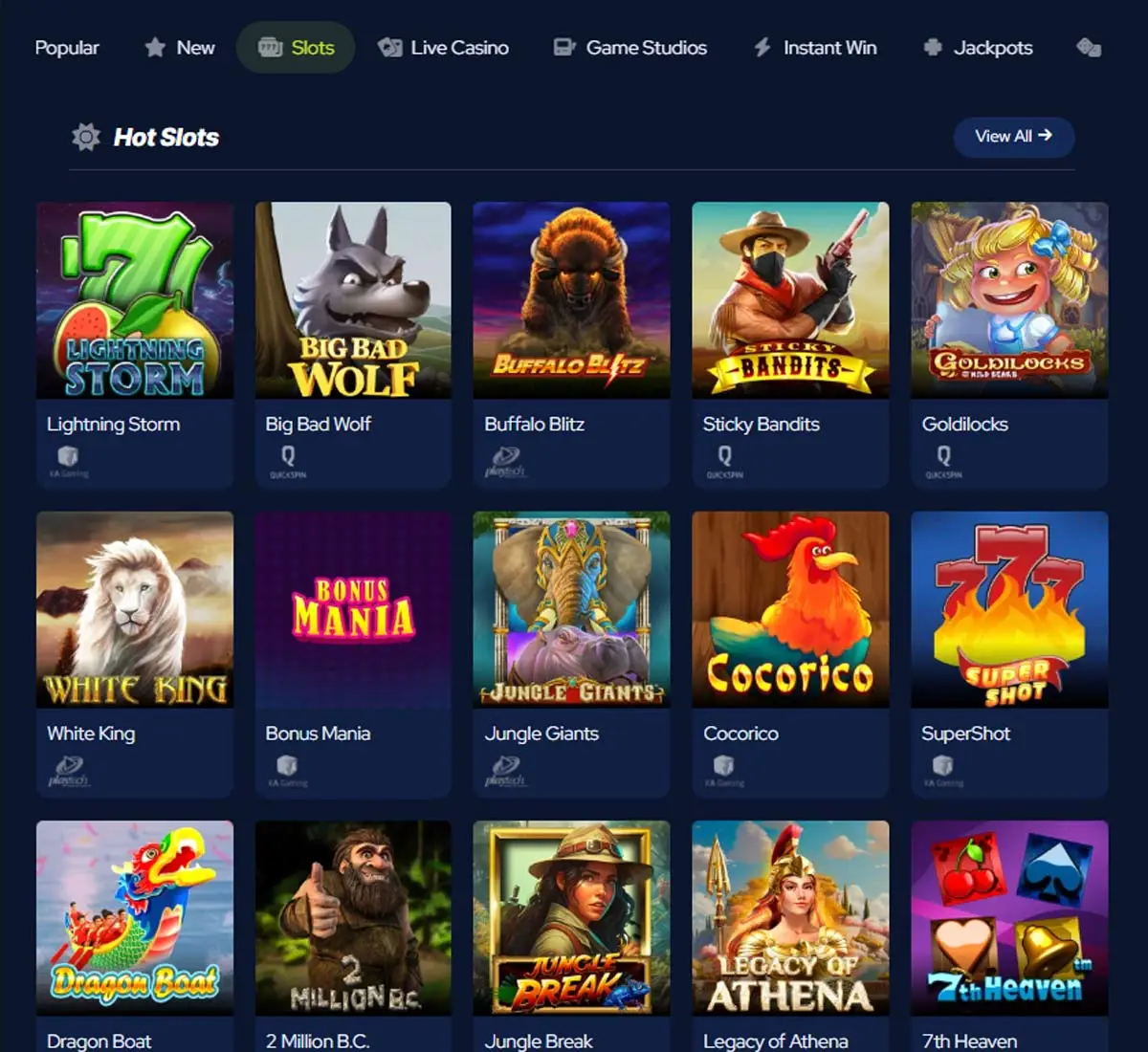BetBeast Casino desktop slots lobby screenshot presenting variety of slot games with categories and providers   verified
