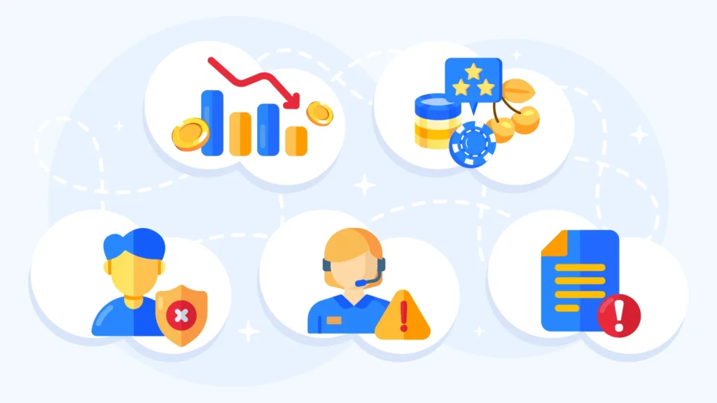 Checklist infographic listing 5 warning signs that indicate it's time to close a casino account, including declining VIP value and licensing changes.