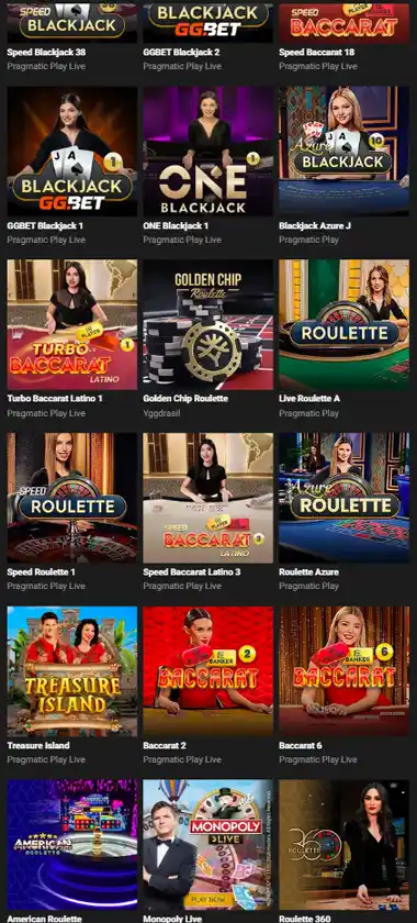 GG.Bet Casino mobile live casino interface screenshot showing live dealer tables including blackjack and roulette   tested