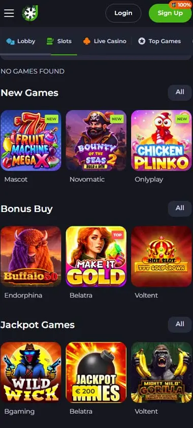 Jeet City Casino mobile slots interface screenshot showing slot game selection with popular titles and filtering options - Tested