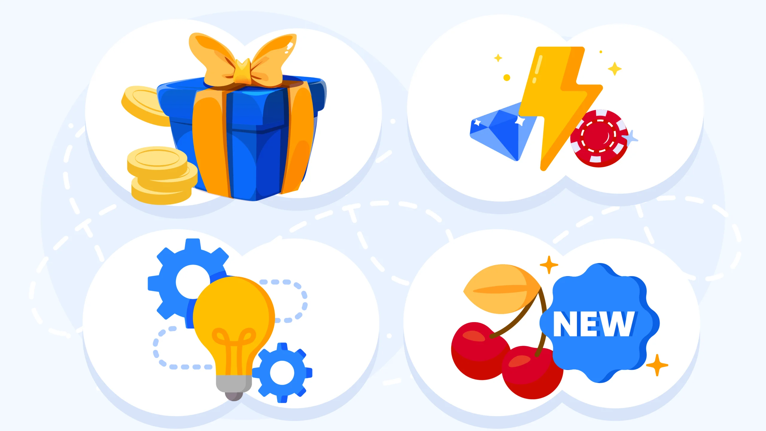Checklist infographic listing the 4 main advantages of new online casinos, including bigger bonuses, modern technology, and new game releases.