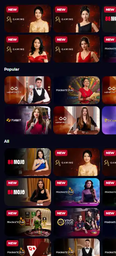 CasinoAndYou mobile live casino interface screenshot showing live dealer tables including blackjack and roulette   tested