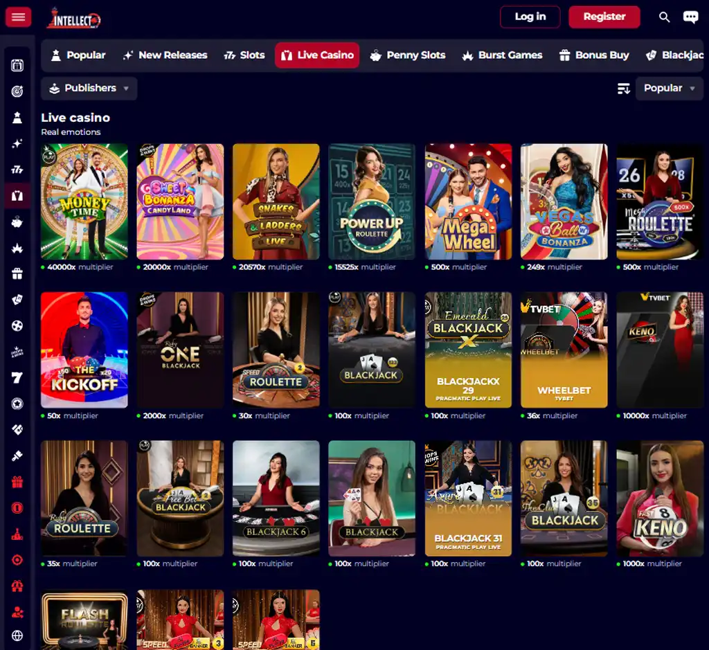 IntellectBet Casino desktop live casino lobby featuring live dealer games and real time streaming interface   tested